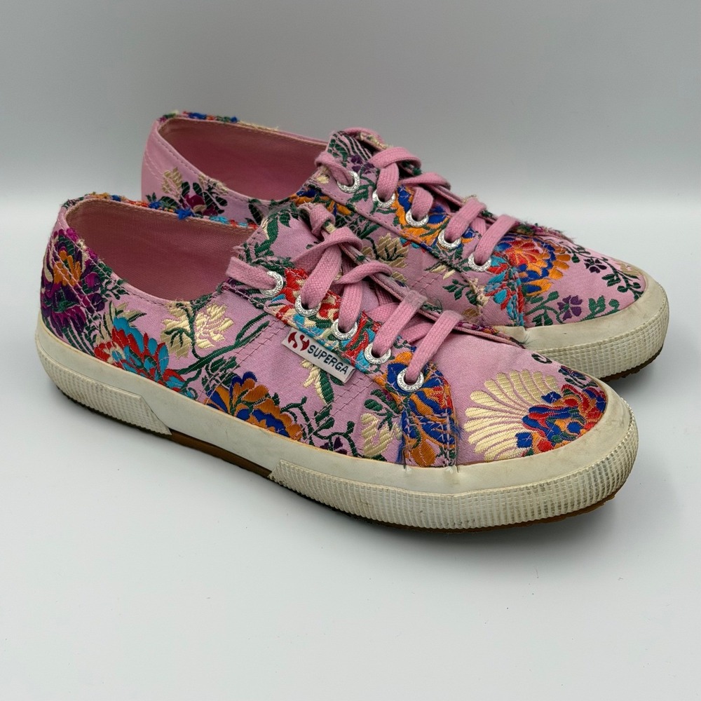 Superga Sneakers Pink Floral Embroidered Womens 7.5 Boho